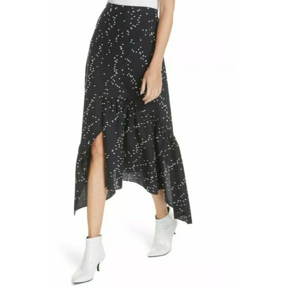 3.1 PHILLIP LIM Womens 6 Asymmetrical Midi Skirt‎ Ruffle Hem Polka Dot Print